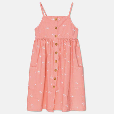 Palm Print Strap Dress - Coral