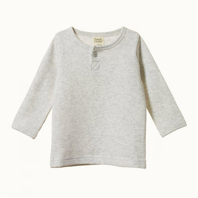 Waffle Henley Tee - Light Grey Marl