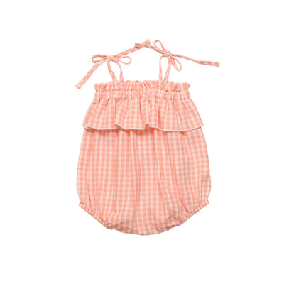 Rachel Baby Romper - Coral Check