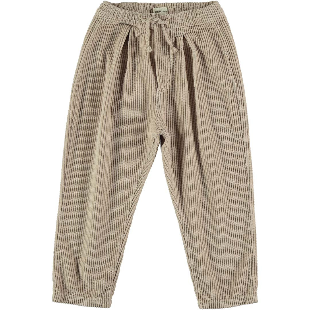 Kids Corduroy Drawstring Trousers - Beige