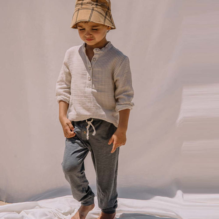 Half Button Stripes Shirt - Light Grey
