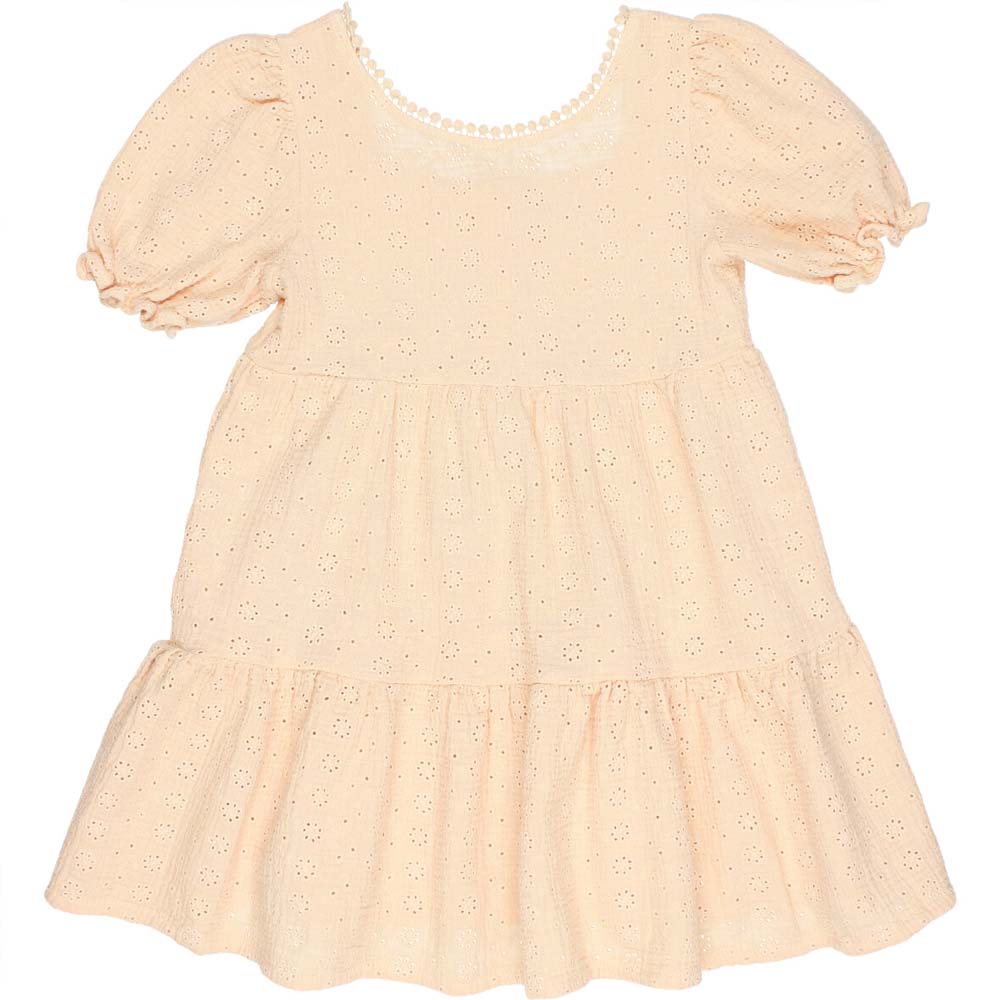 Tiered Romantic Dress with Ruffle Sleeves - Vanilla