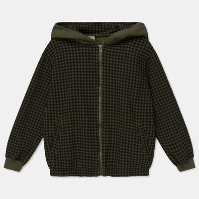 Organic Kids Plaid Hoodie - Khaki