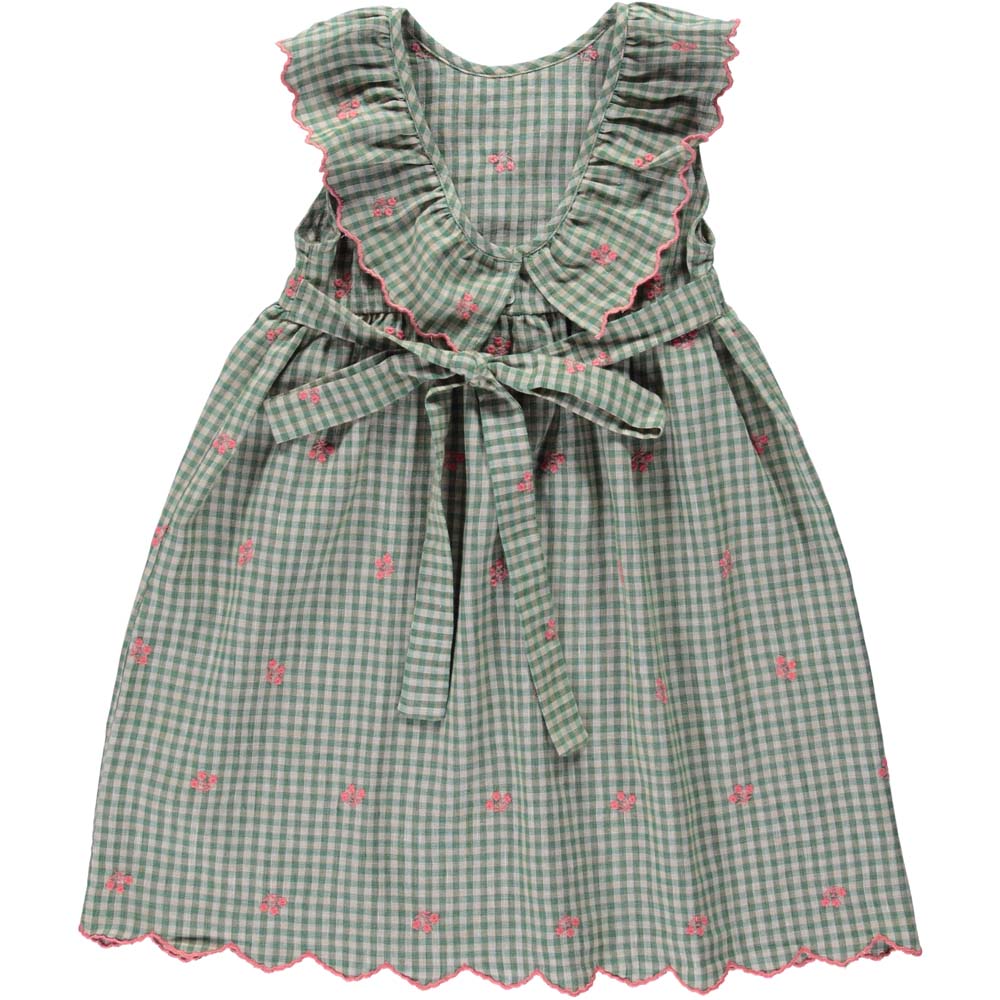 Uma Embroidery Dress - Green Gingham