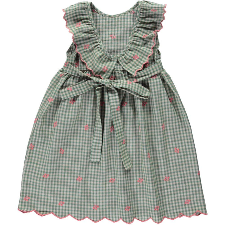 Uma Embroidery Dress - Green Gingham