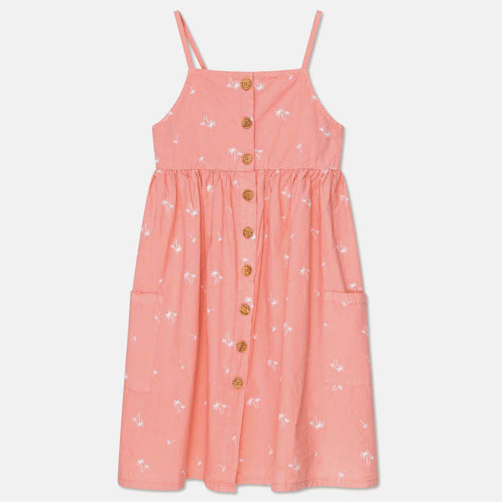 Palm Print Strap Dress - Coral