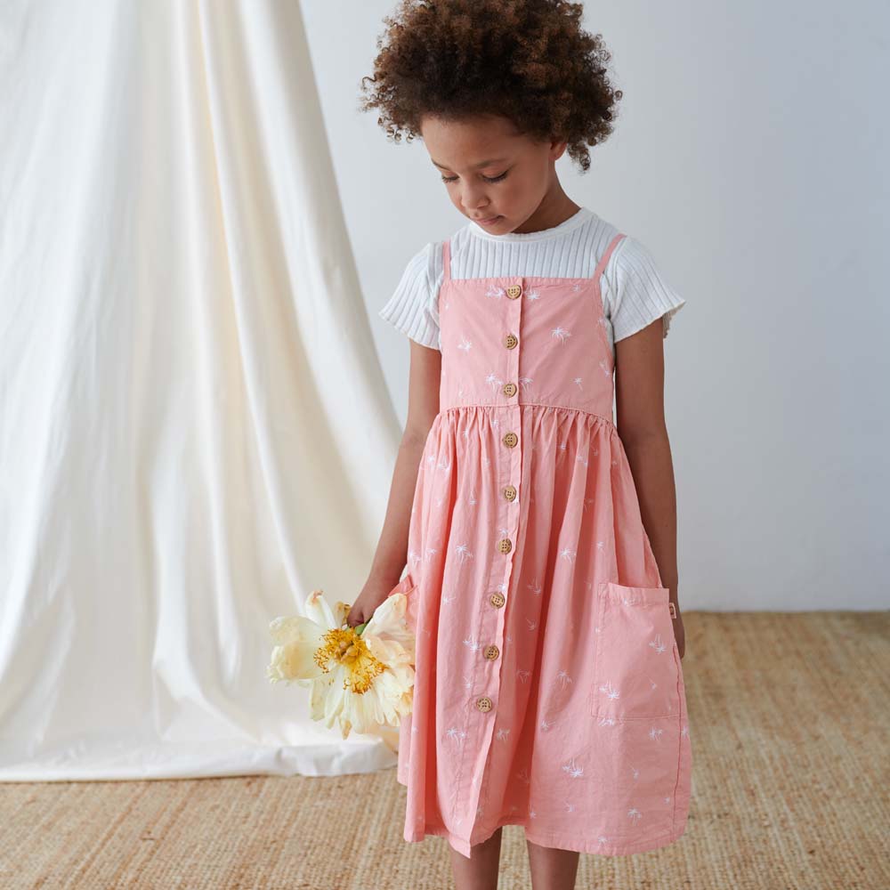 Palm Print Strap Dress - Coral