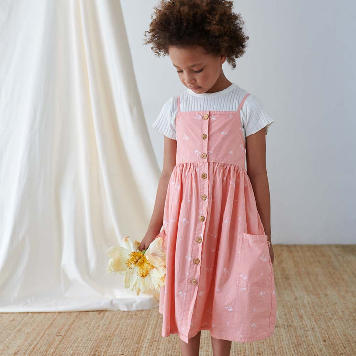 Palm Print Strap Dress - Coral
