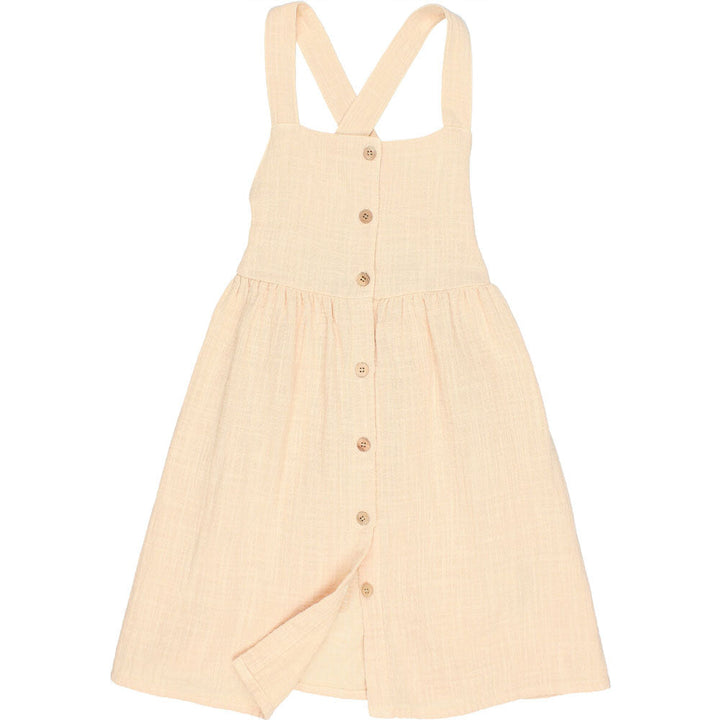 Double Gauze Button Front Cross Back Dungaree Dress - Vanilla