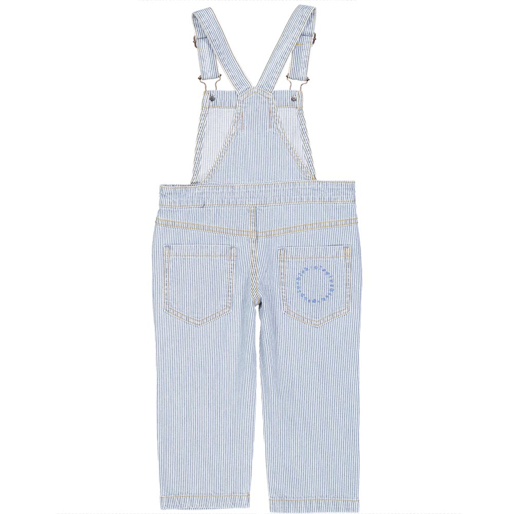 Unisex Dungarees - Washed Little Stripes Denim w/ Sun Print