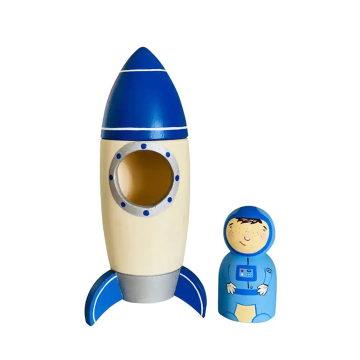Wooden Rocket Ship with Astronaut Toy White Astronaut