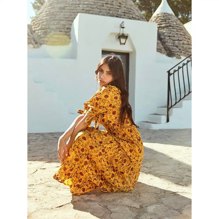 Barbara Maxi Dress - Golden Marguerite & Chili Floral Print