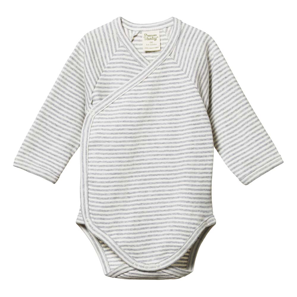 Long Sleeve Kimono Bodysuit - Grey Marl Stripe