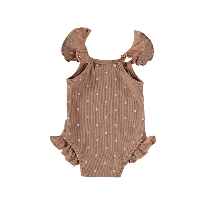 Organic Ribbed Dotted Bodysuit - Terra Cotta