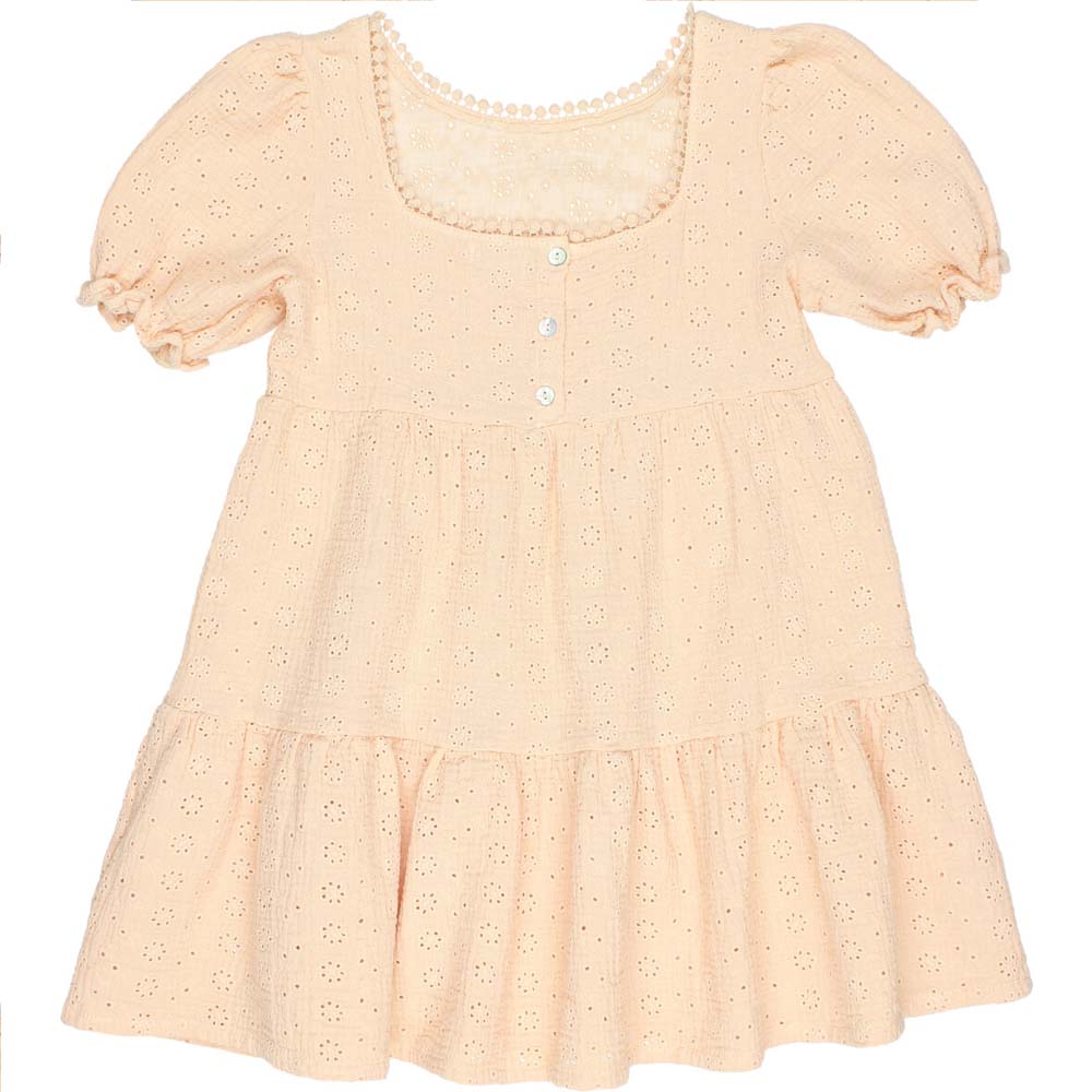 Tiered Romantic Dress with Ruffle Sleeves - Vanilla