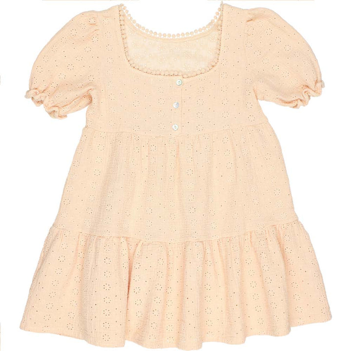 Tiered Romantic Dress with Ruffle Sleeves - Vanilla