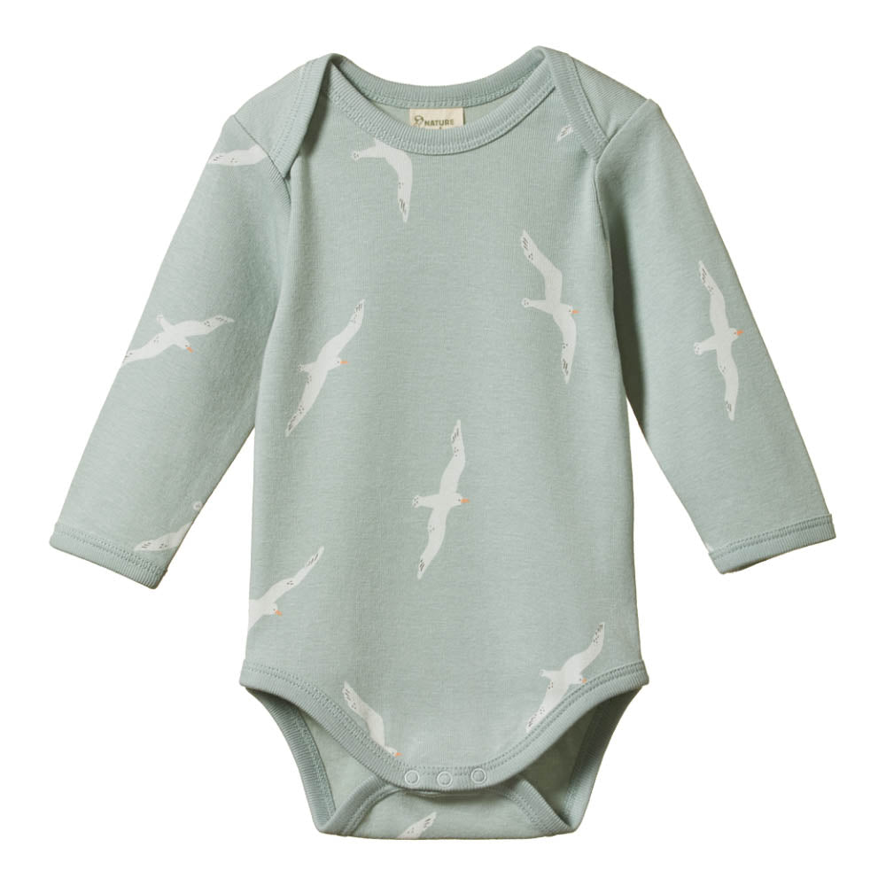 Cotton Long Sleeve Bodysuit - Flying Albatross Print