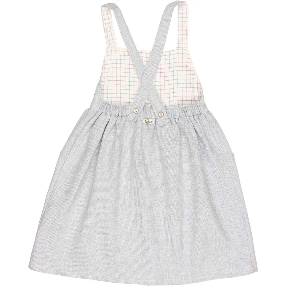 Button Front X-Back Linen Twill Dungaree Dress with Pockets - Jeans Denim