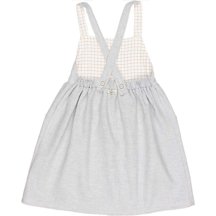 Button Front X-Back Linen Twill Dungaree Dress with Pockets - Jeans Denim
