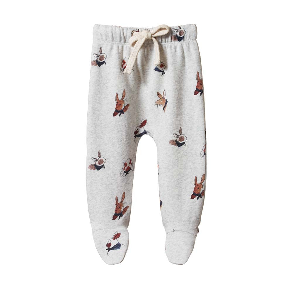 Cotton Footed Romper - Bunny Garden Light Grey Marl