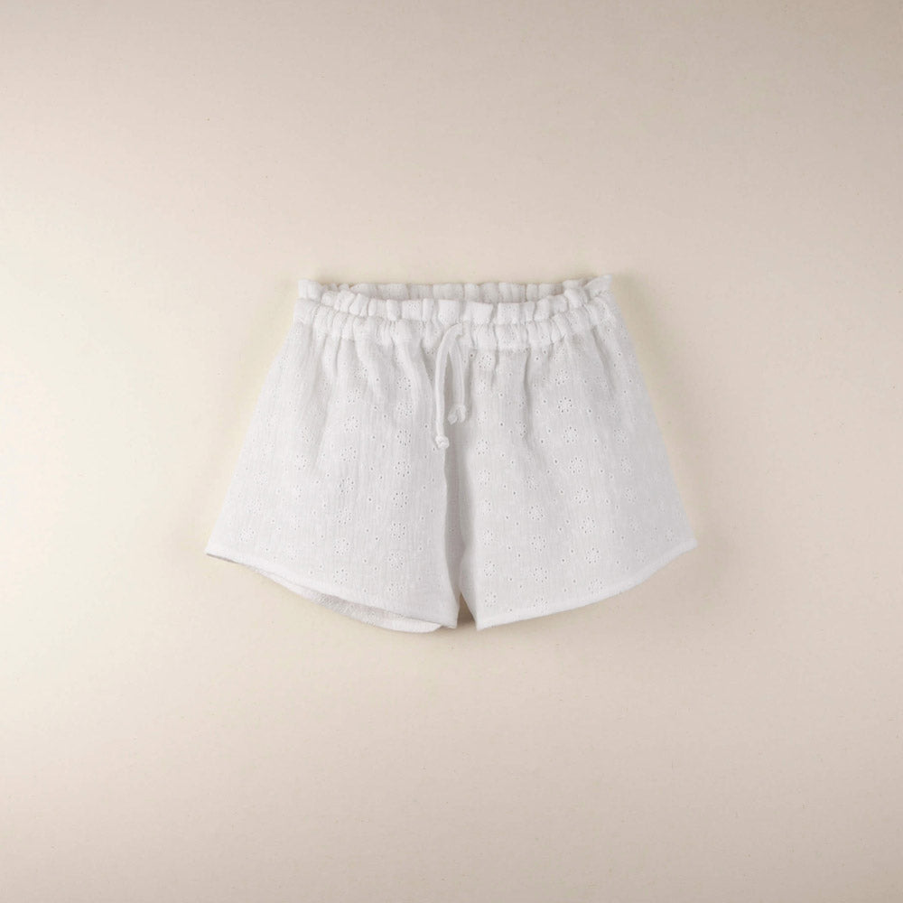 Loose Organic Shorts with Swiss Embroidery