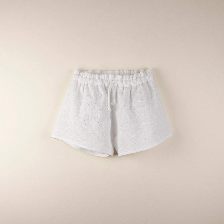 Loose Organic Shorts with Swiss Embroidery