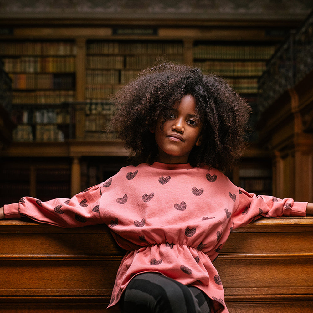 Peplum Heart Print Sweatshirt - Faded Rose