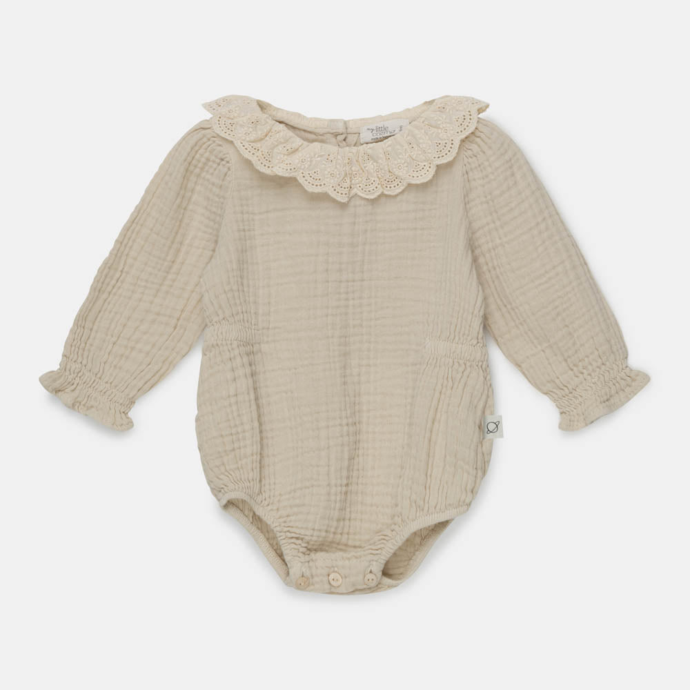 Organic Baby Lace Romper - Stone