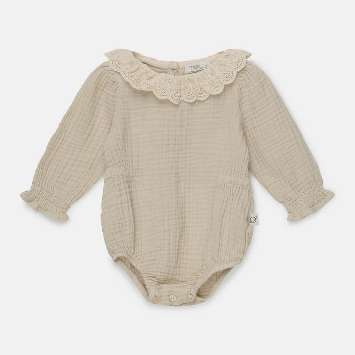 Organic Baby Lace Romper - Stone
