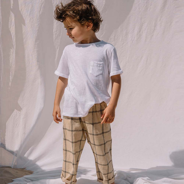 Cotton Plaid Rolled Hem Pant - Biscotto