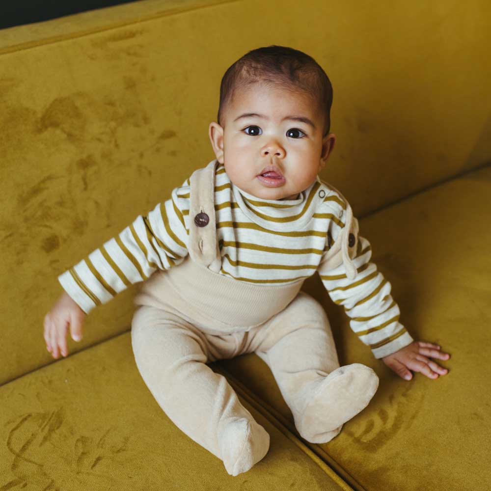 Organic Mock Neck Top - Bronze Stripe