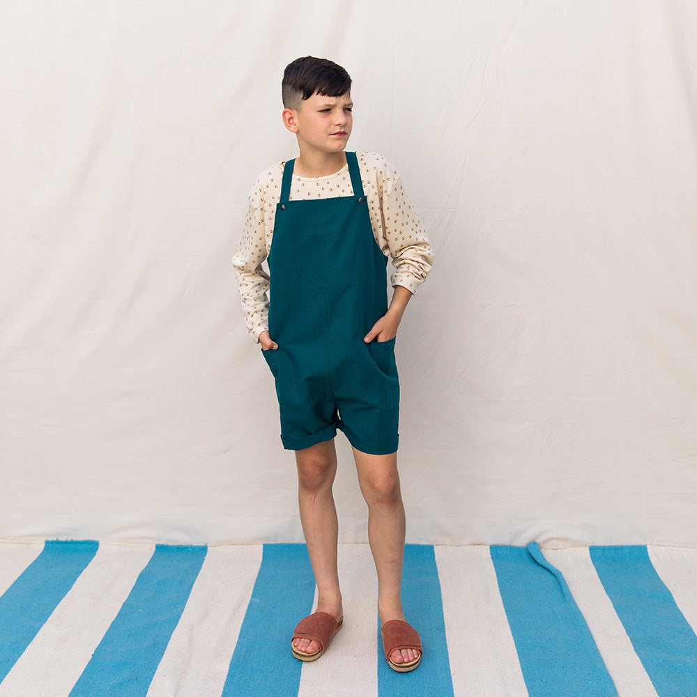 Lagoon Short Pocket Dungarees - White/Grey