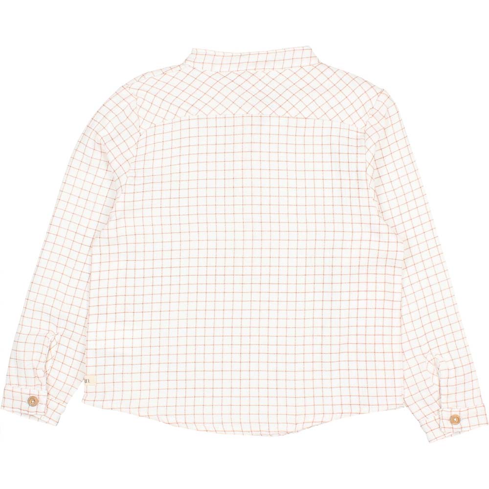 Half Button Down Mini Check Shirt - Terracotta