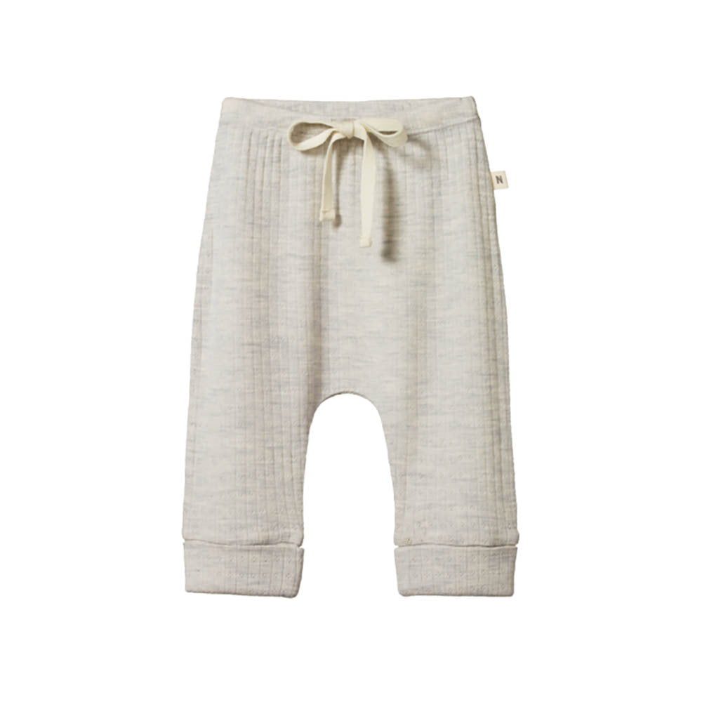 Pointelle Drawstring Pants - Light Grey Marl