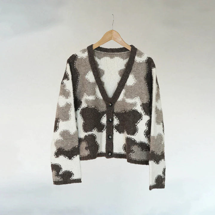 Mid Century Motif Intarsia Cardigan - Sand