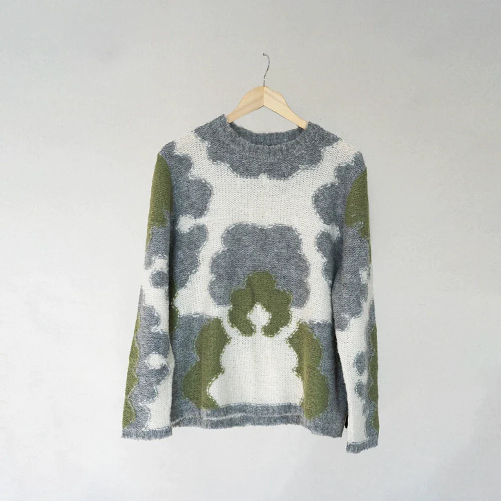 Mid Century Motif Intarsia Jumper - Moss