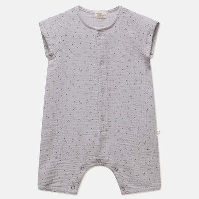 Gauze Star Print Baby Jumpsuit - Soft Grey