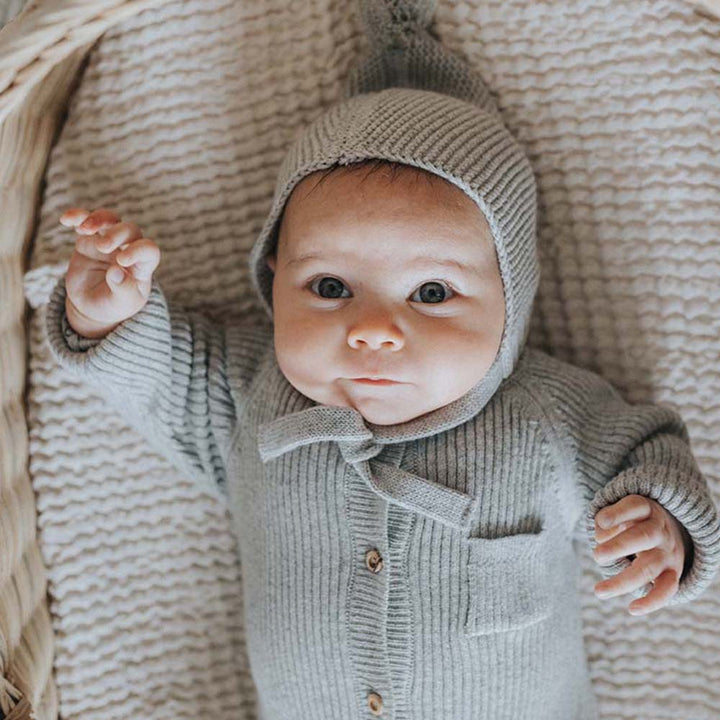 Newborn Knit Pom Pom Hat - Grey