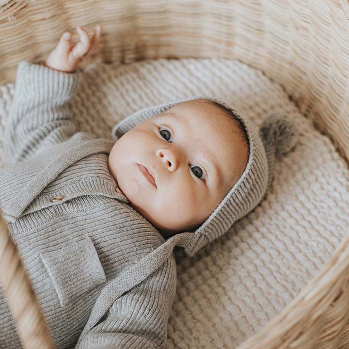 Newborn Knit Pom Pom Hat - Grey