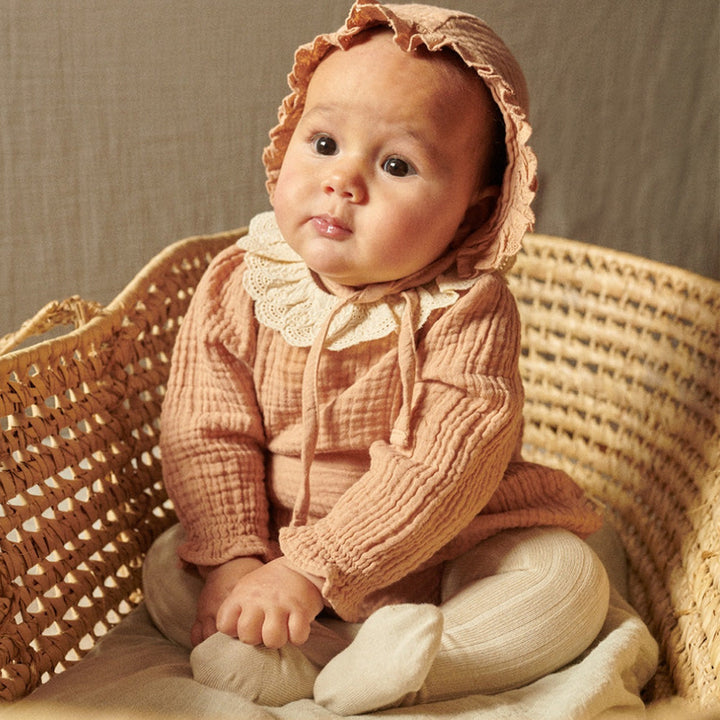 Organic Baby Lace Romper - Stone