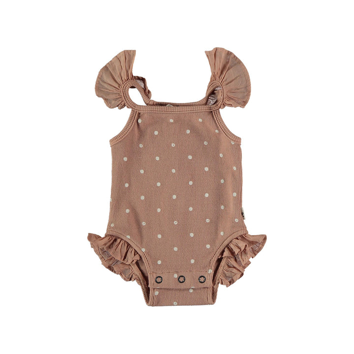 Organic Ribbed Dotted Bodysuit - Terra Cotta