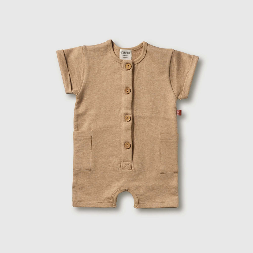 Organic Short Sleeve Romper -  Almond Melange