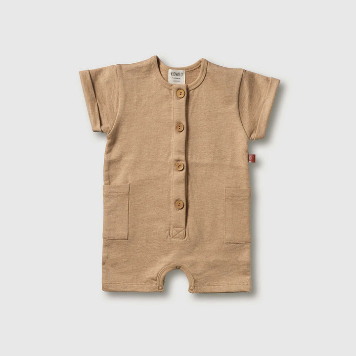 Organic Short Sleeve Romper -  Almond Melange