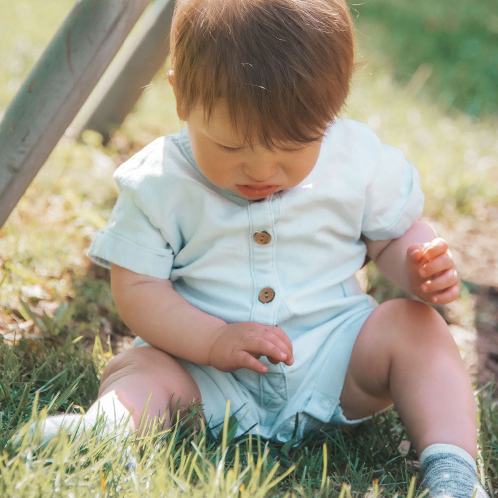 Organic Short Sleeve Romper -  Denim