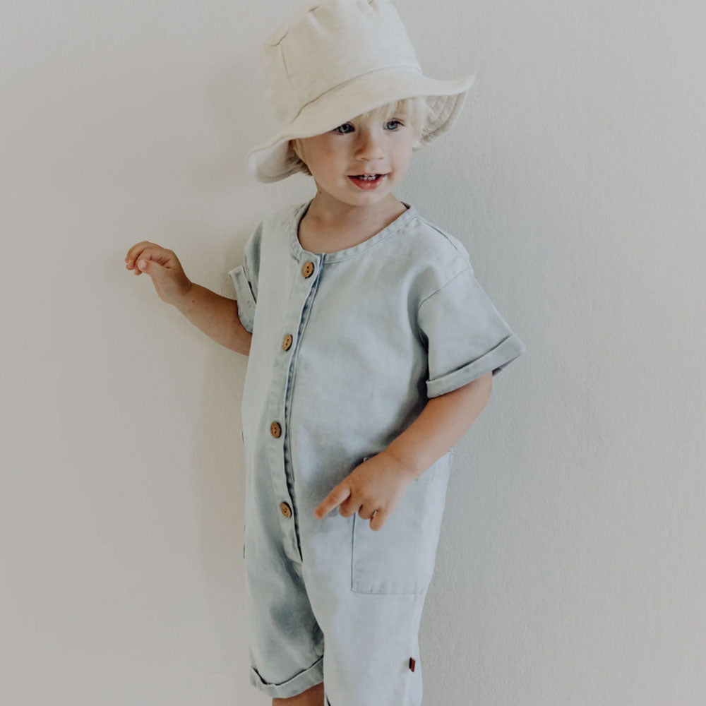 Organic Short Sleeve Romper -  Denim
