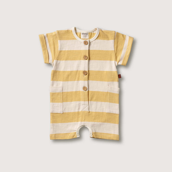 Organic Short Sleeve Romper -  Yellow Stripe
