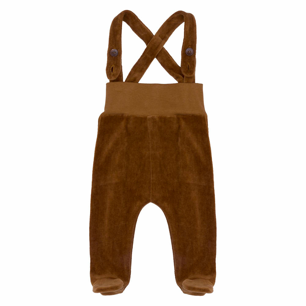 Organic Velour Footed Dungarees - Toffee