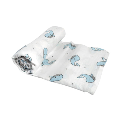 Organic Whale Muslin Swaddle - Blue