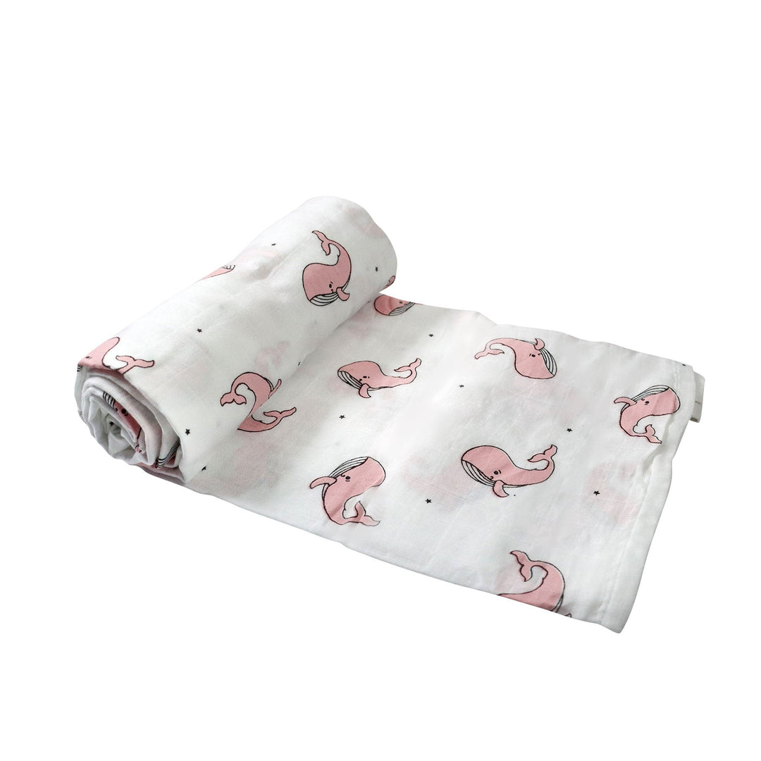 Organic Whale Muslin Swaddle - Pink