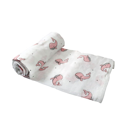 Organic Whale Muslin Swaddle - Pink
